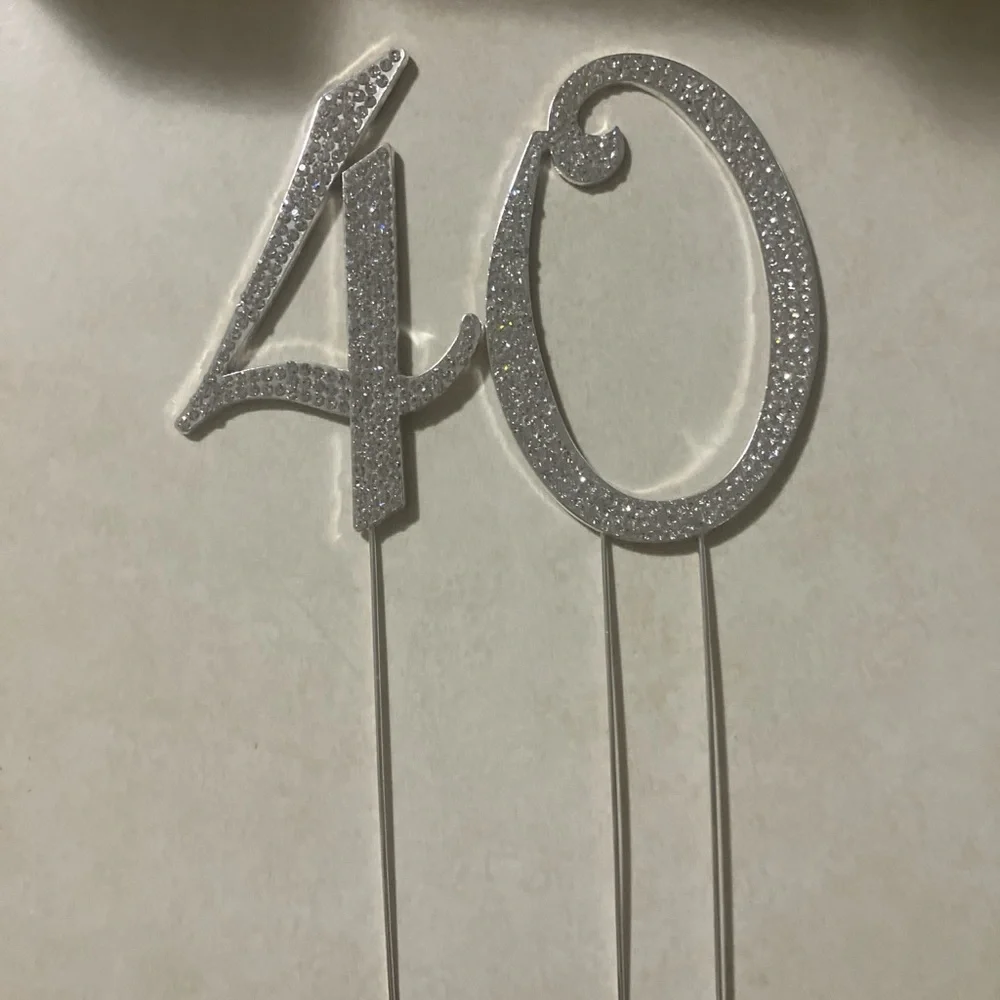 Silver Glitter 40th Birthday Cake Topper